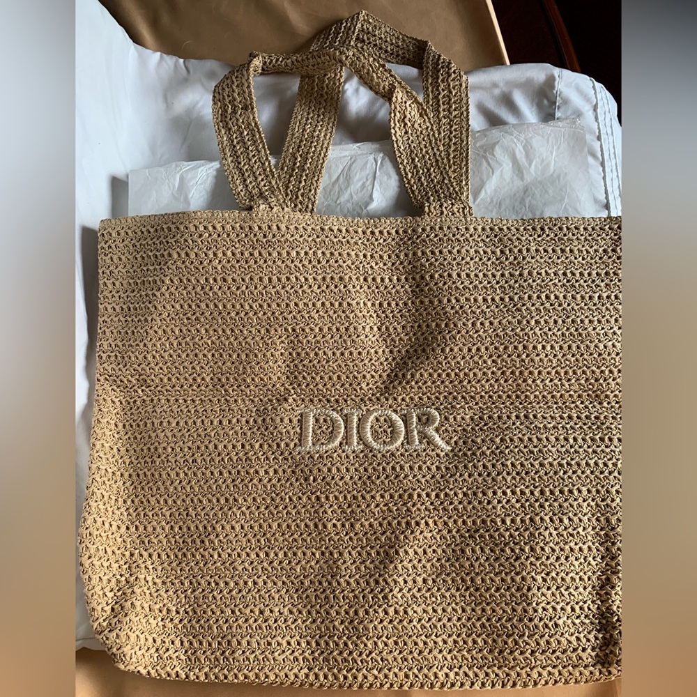 New Dior Beige Woven Tote Bag